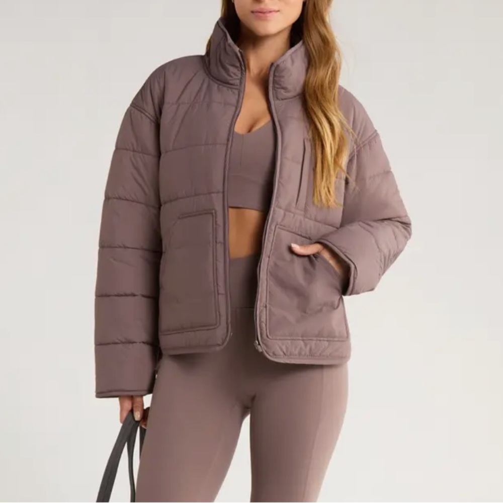 Zella Dusty Mauve Quilted Cropped Puffer Jacket